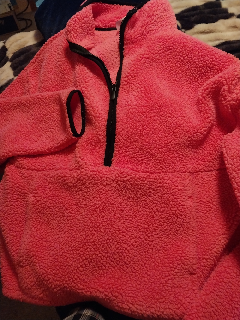 Cozy Hot Pink Sherpa Pullover with Black Zip